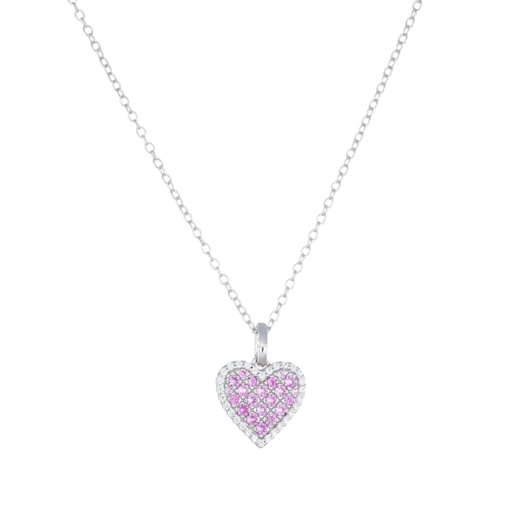 Amen Collana Argento Cuore Zirconi Bianchi e Rosa