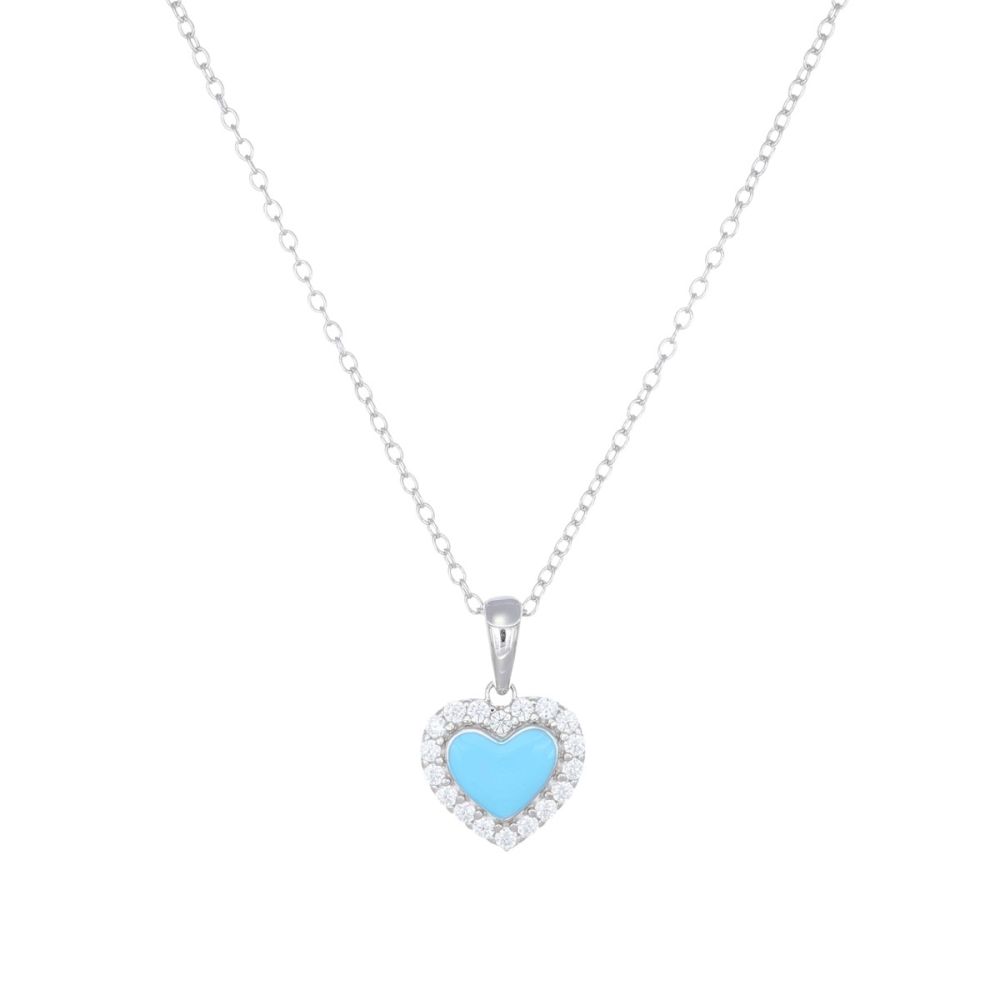 Amen Collana Argento Cuore Azzurro e Cristalli Bianchi