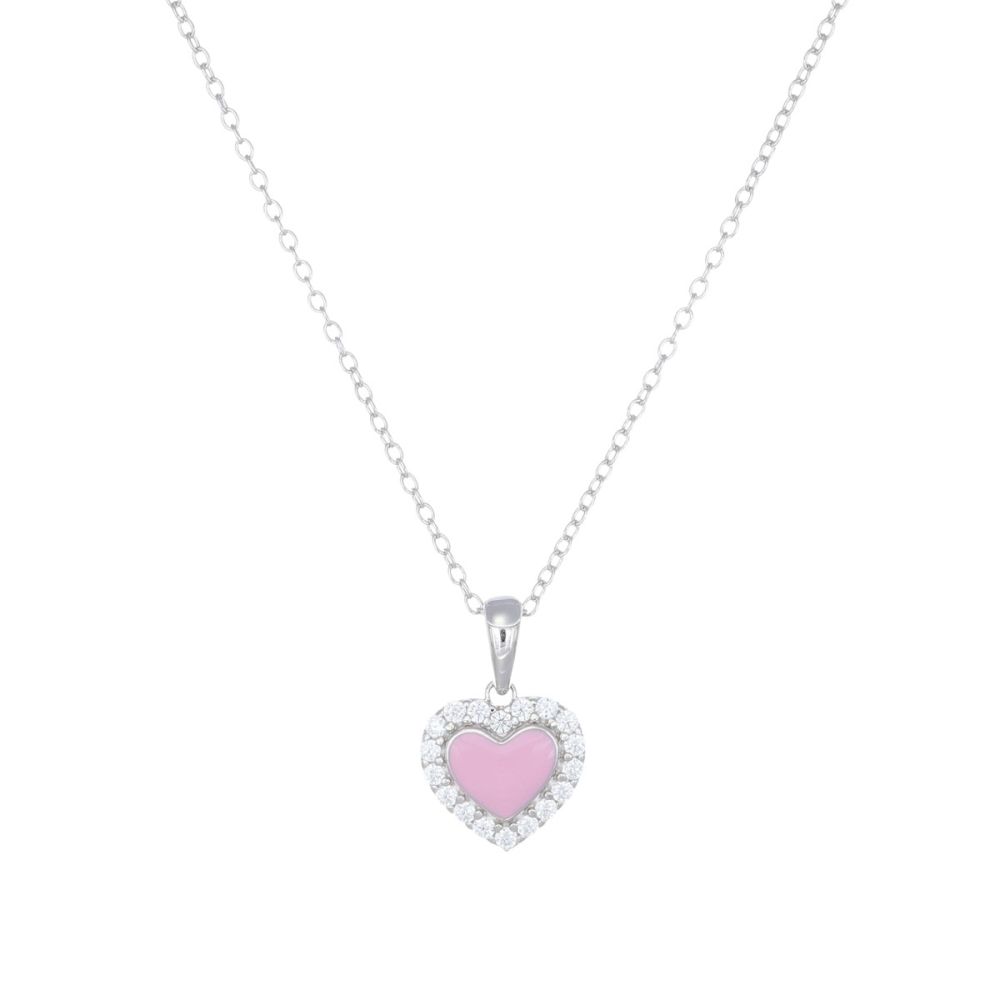 Amen Collana Argento Cuore Rosa e Cristalli Bianchi