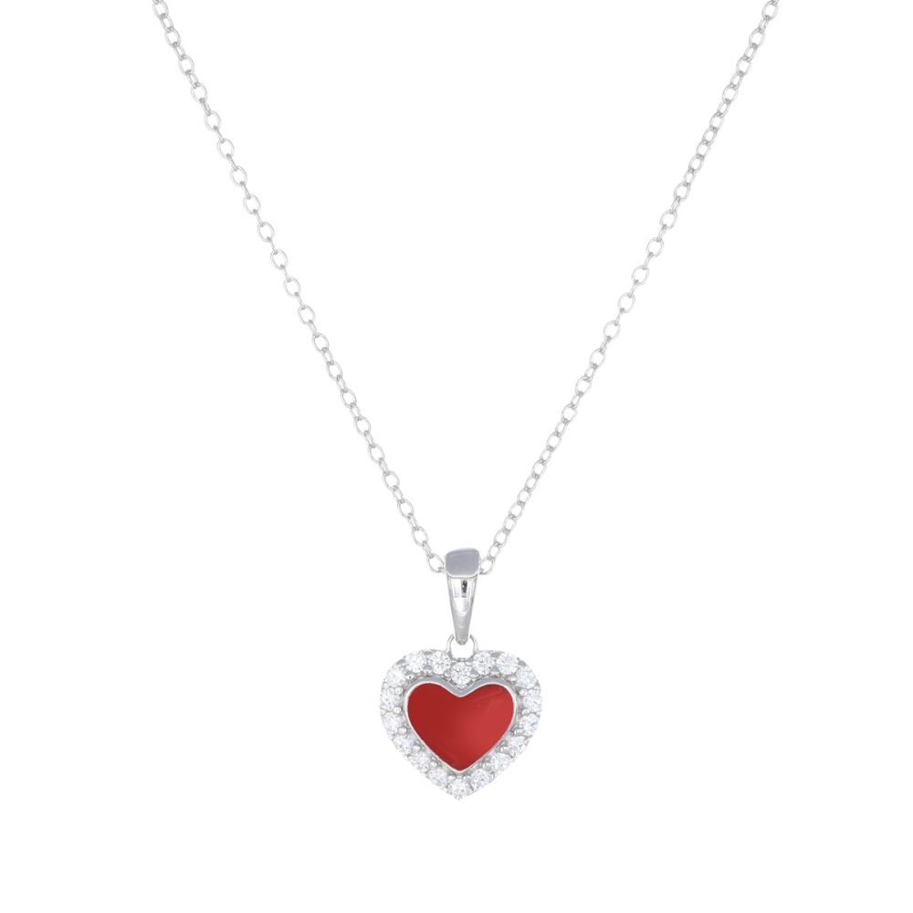Amen Collana Argento Cuore Rosso e Cristalli Bianchi
