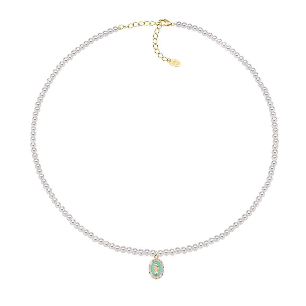 Amen Collana Argento Gold Perle e Madonnina Verde