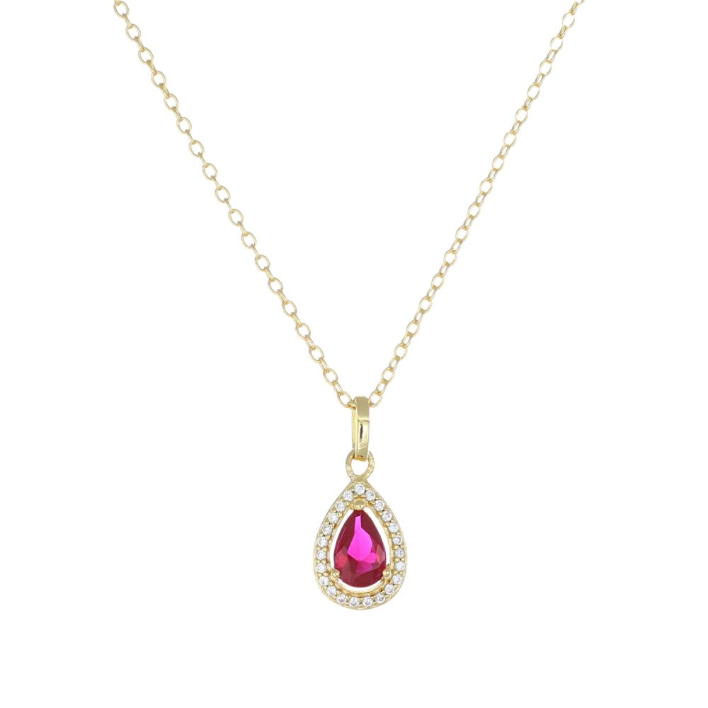 Amen Collana Argento Gold Zirconi Bianchi e Rosso