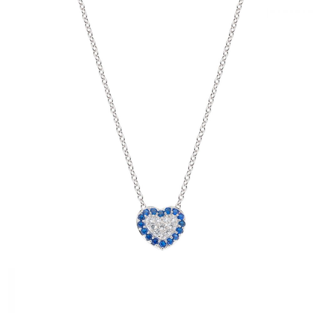 Amen Collana Donna Argento Cuore Zirconi Blu