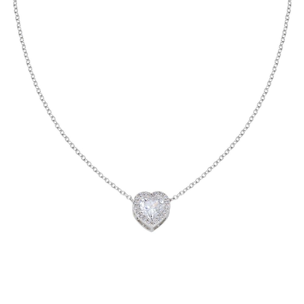Amen Collana Argento Cuore Bianco e Zirconi
