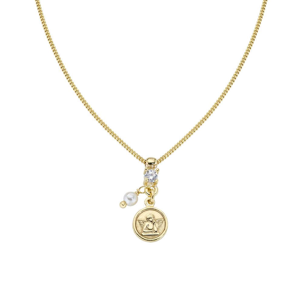 Amen Collana Argento Dorato Perla e Cristallo
