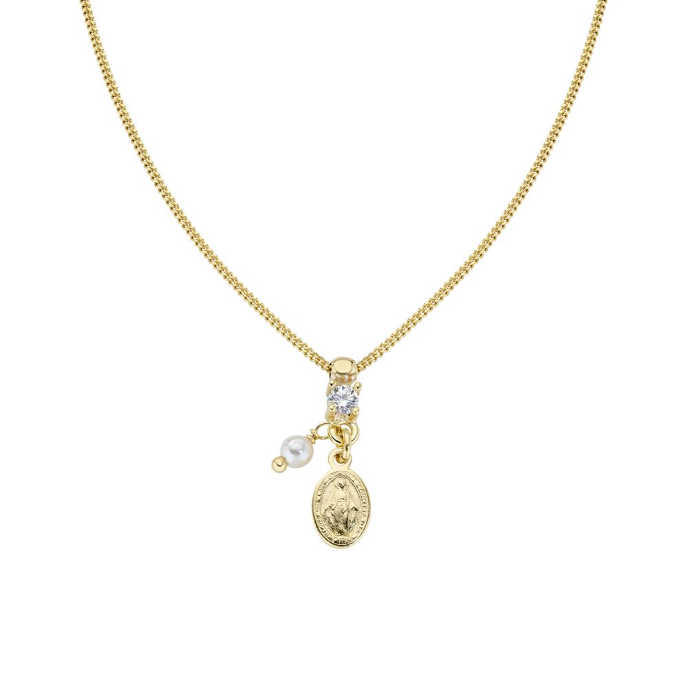 Amen Collana Argento Dorato Perla e Madonnina