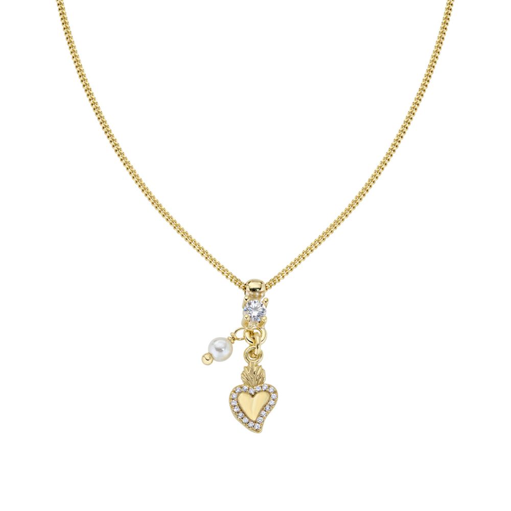 Amen Collana Argento Dorato Cuore Sacro e Croce
