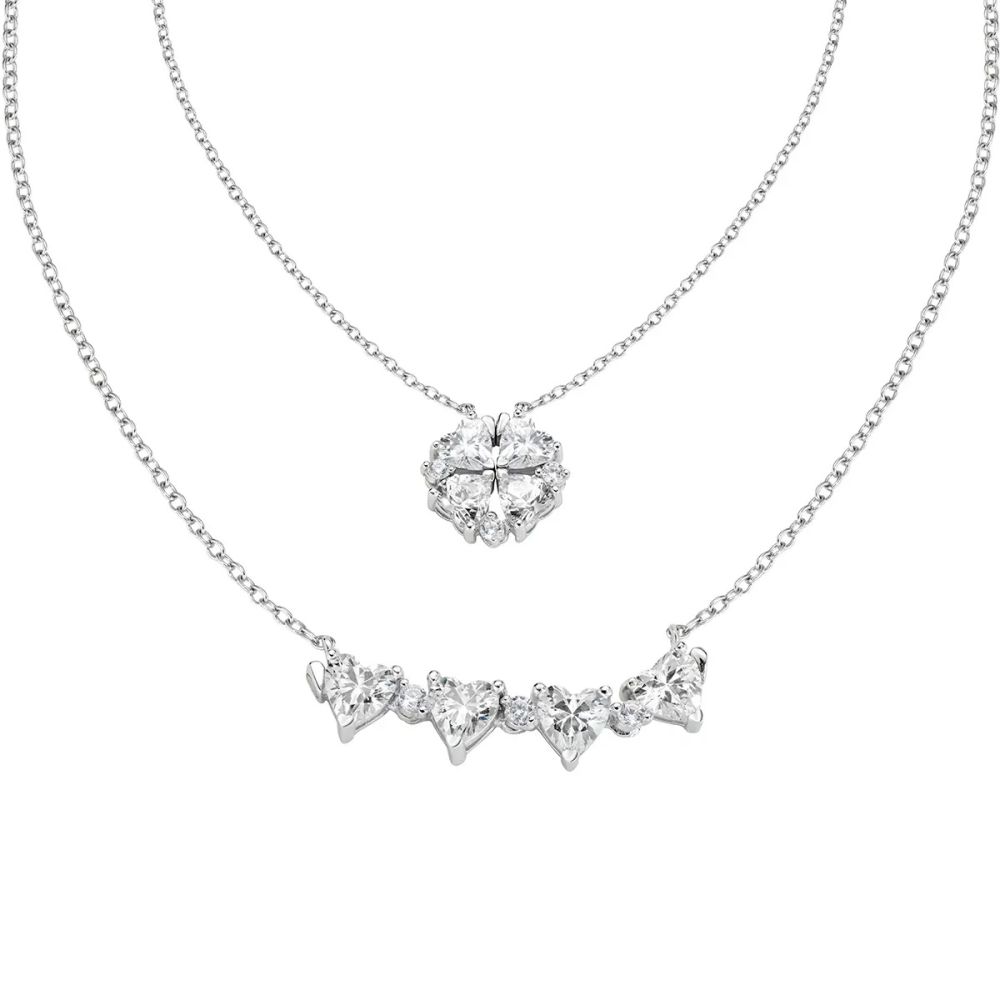 Amen Collana Argento Quadricuore Bianco