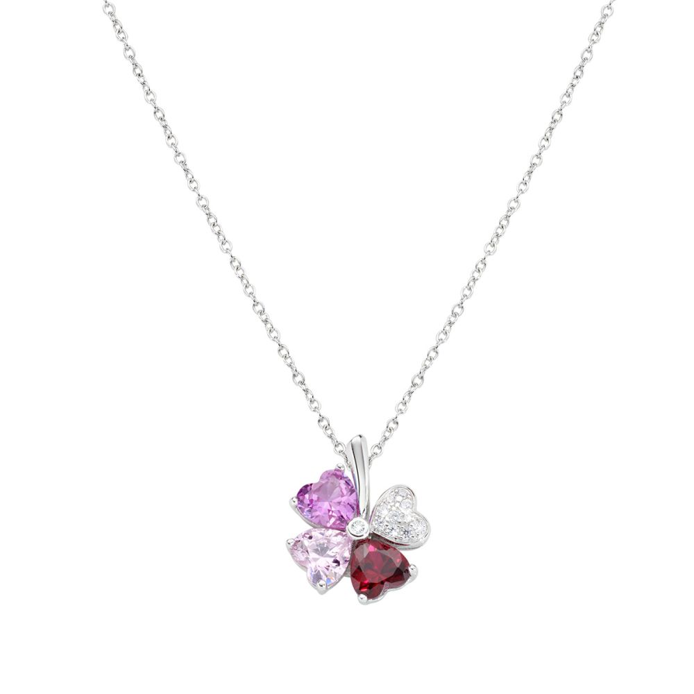Amen Collana Argento Quadricuore Multicolor Fucsia