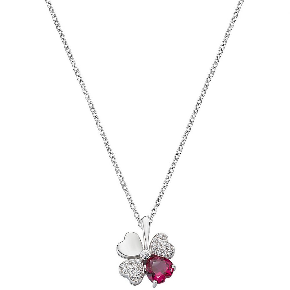 Amen Collana Donna Argento Quadricuore Rubino