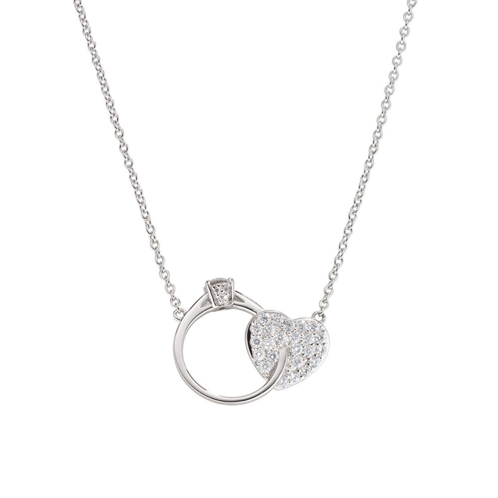 Amen Collana Argento Rodiato Solitario e Cuore