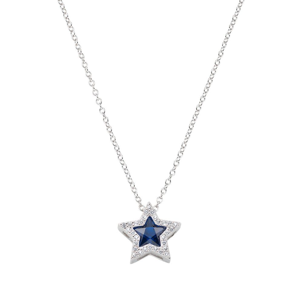 Amen Collana Argento Rodiato Stella Zaffiro