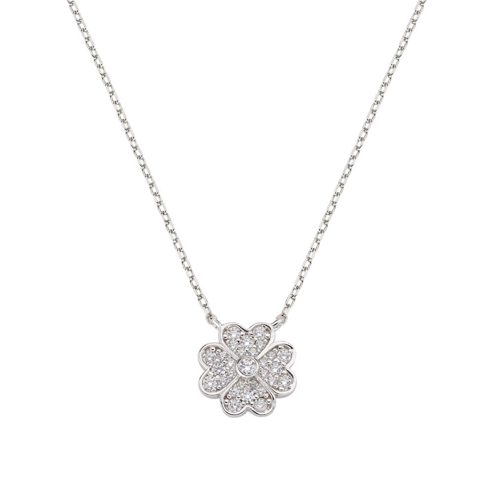 Amen Collana Argento Rodiato Quadrifoglio Zirconato