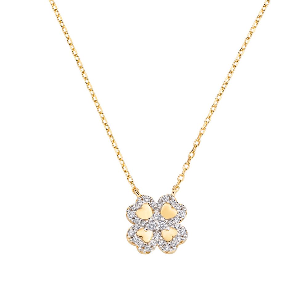 Amen Collana Argento Dorato Quadrifoglio Zirconato