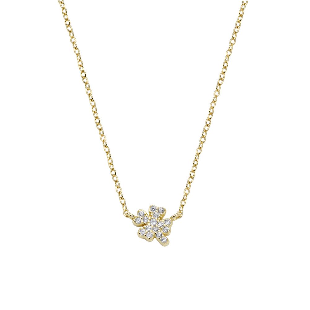 Amen Collana Argento Gold Quadrifoglio Zirconato