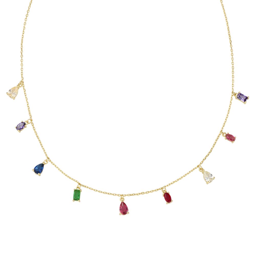 Amen Collana Argento Gold Zirconi Multicolor