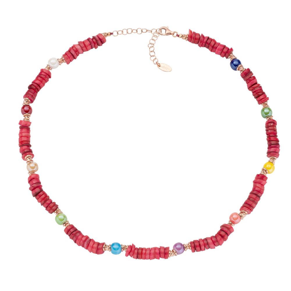 Amen Collana Argento Rosato Giada Rossa