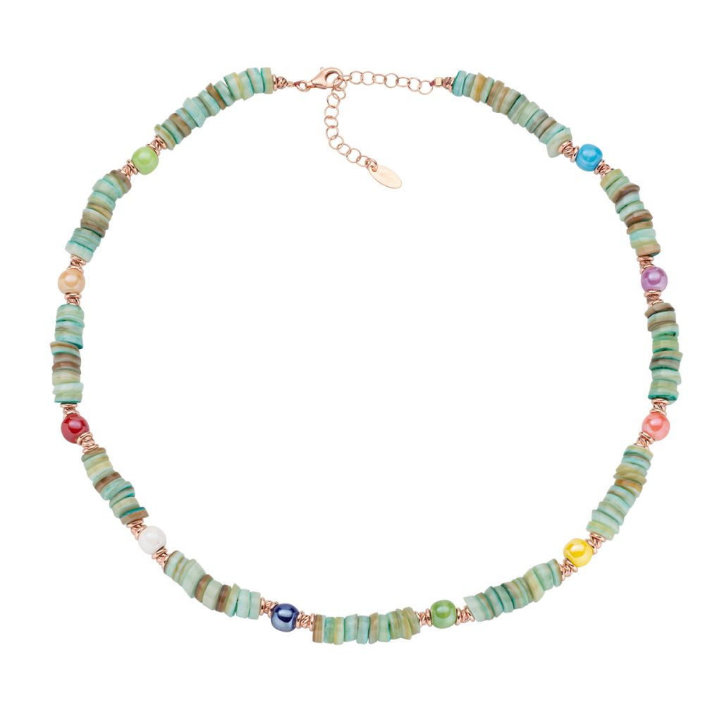 Amen Collana Argento Rosato Giada Verde