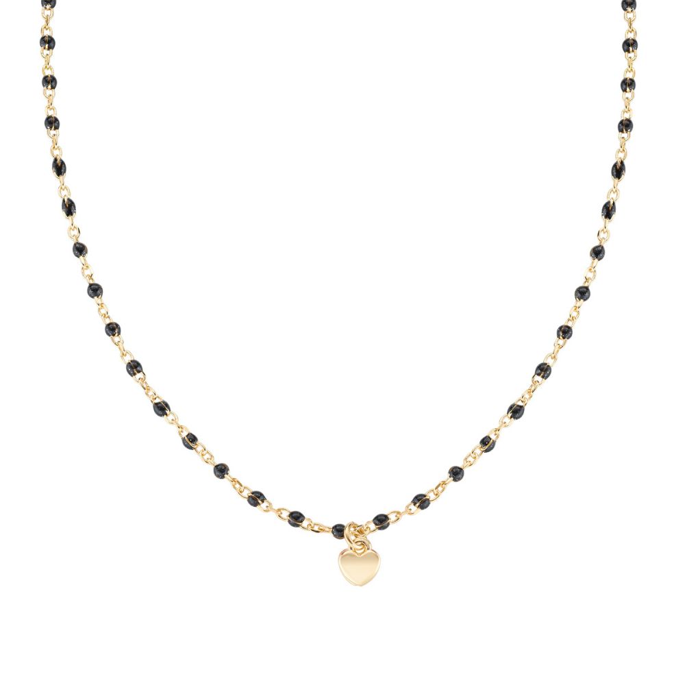 Amen Collana Argento Dorato Cuore e Smalto Nero