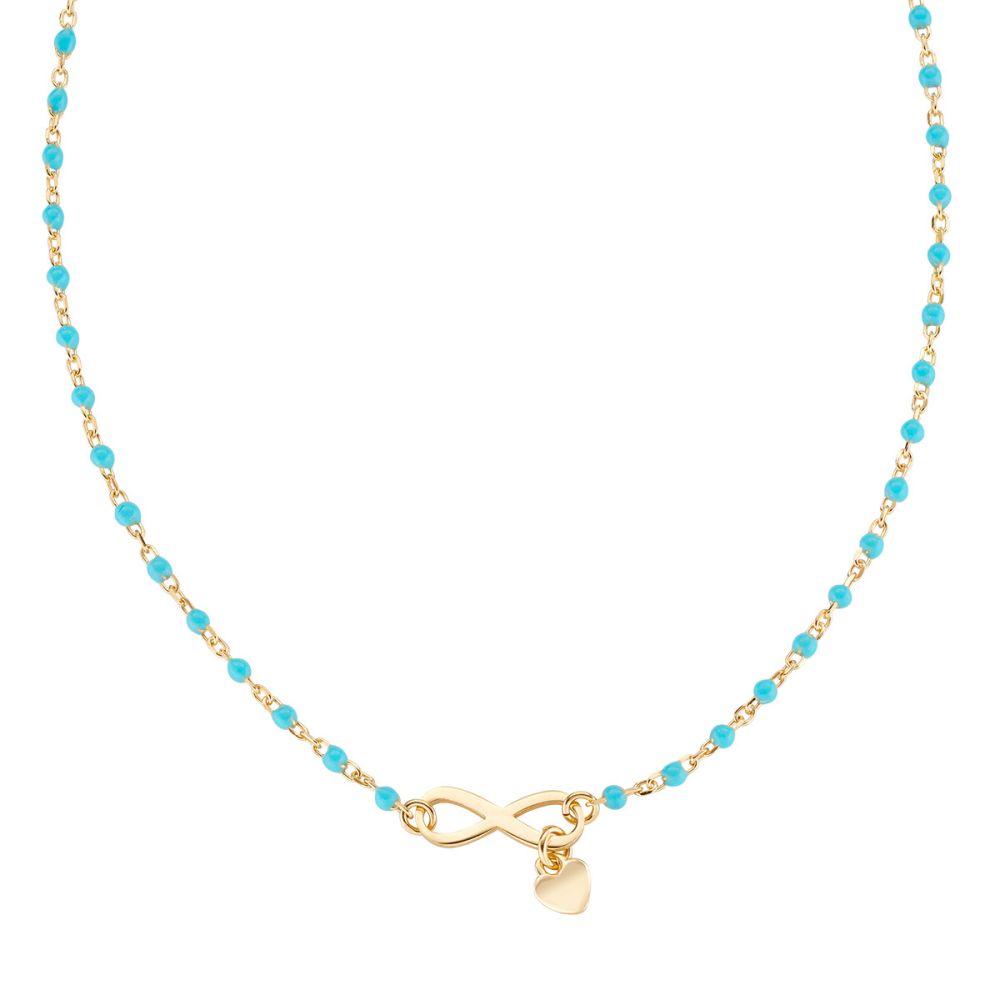 Amen Collana Argento Dorato Infinito Cuore e Smalto Turchese