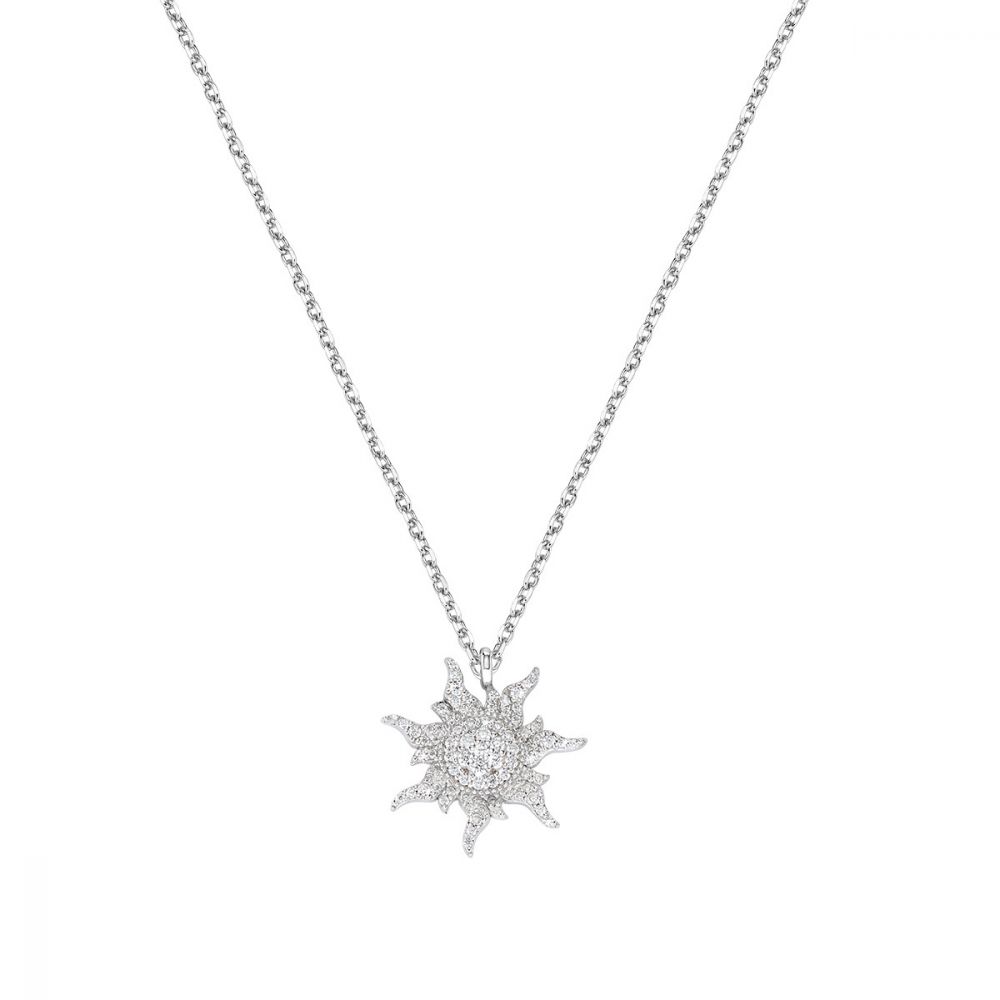 Amen Collana Argento Rodiato Sole Zirconato
