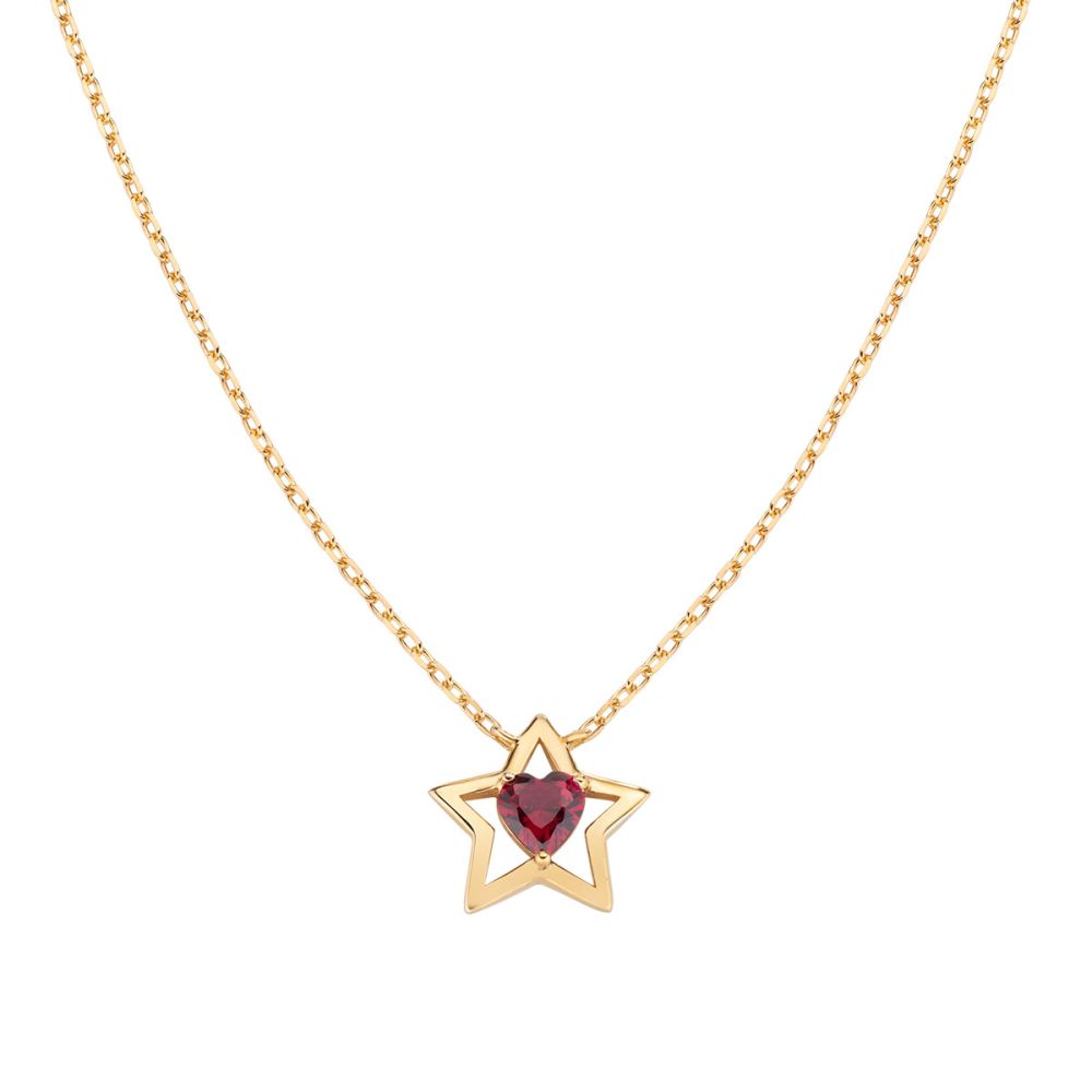 Amen Collana Argento Dorato Stella Cuore Rosso