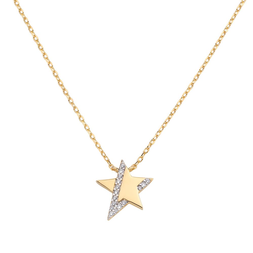 Amen Collana Argento Dorato Stella e Zirconi