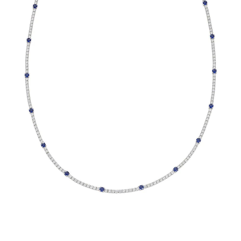 Amen Collana Tennis Argento Zirconi Bianchi e Blu