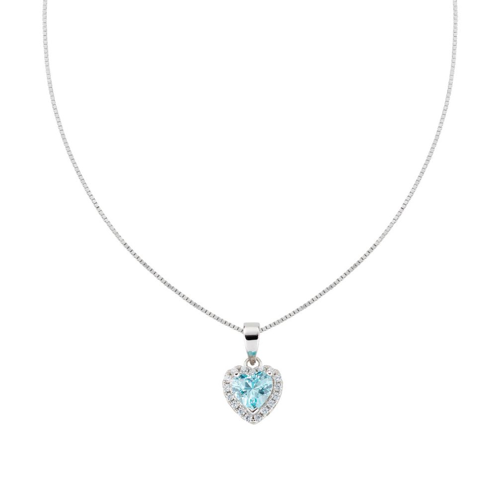 Amen Collana Argento Cuore Acquamarina e Zirconi