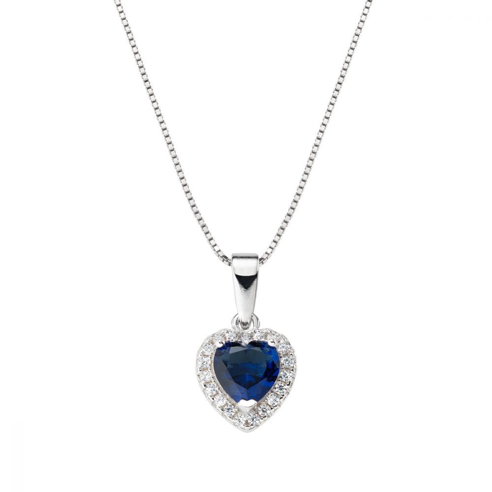 Amen Collana Donna Argento Solitario Cuore Blu e Zirconi