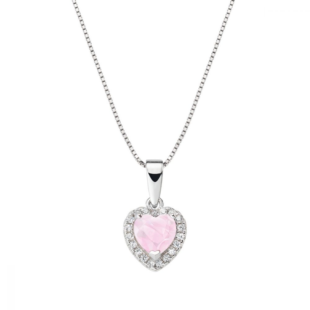 Amen Collana Donna Argento Solitario Cuore Rosa e Zirconi