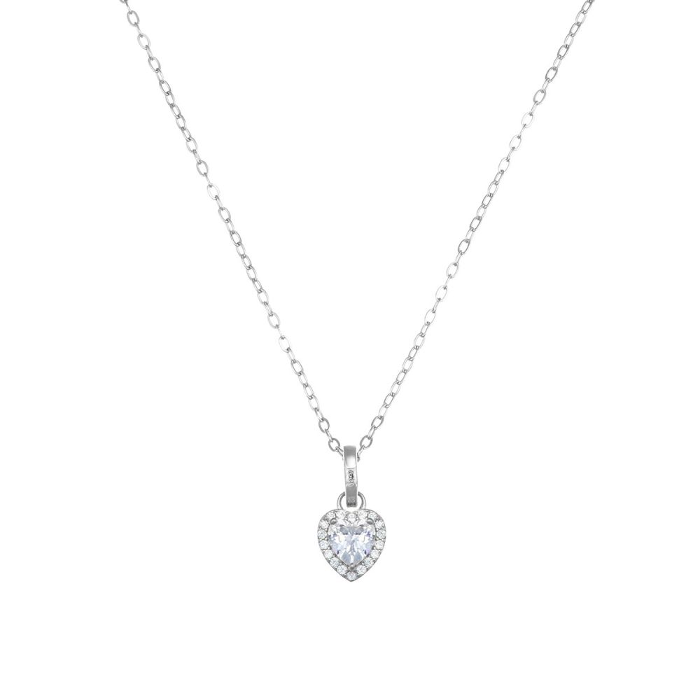 Amen Collana Argento Cuore Bianco e Zirconi