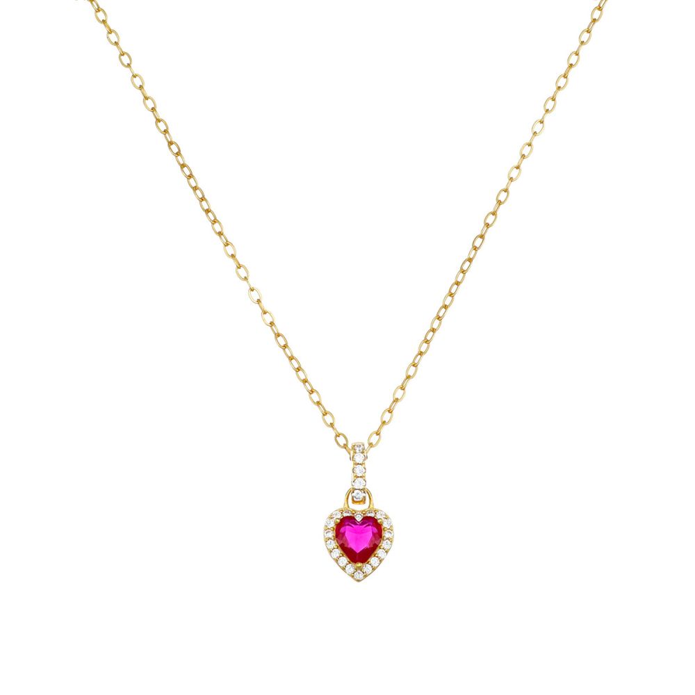 Amen Collana Argento Dorato Cuore Rubino e Zirconi