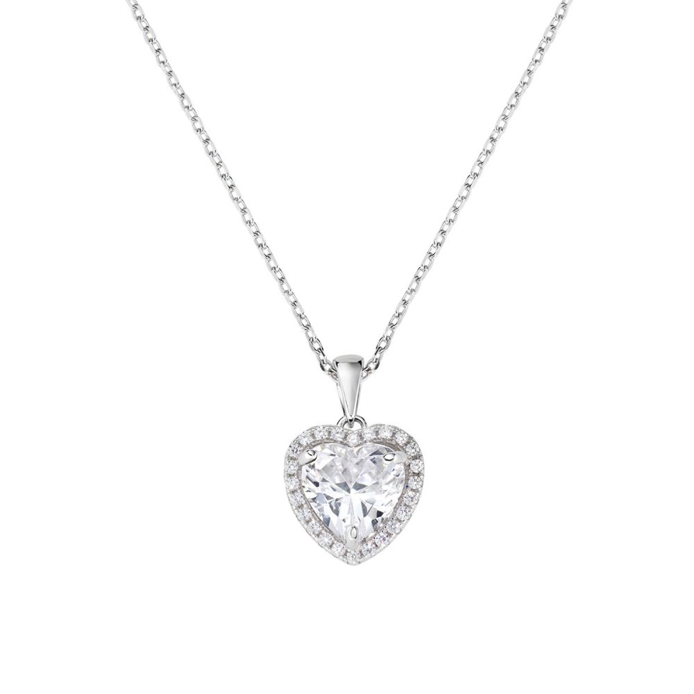 Amen Collana Argento Cuore Bianco e Zirconi