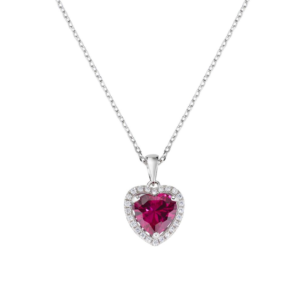 Amen Collana Argento Cuore Rubino e Zirconi