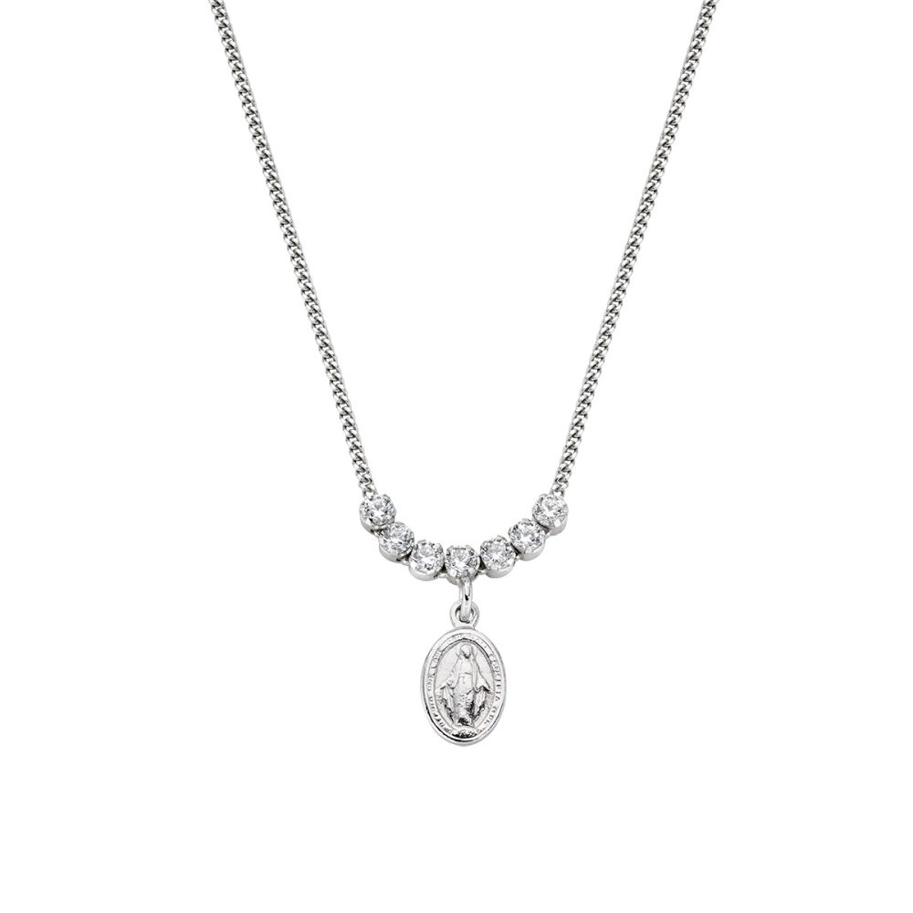 Amen Collana Argento Madonnina e Zirconi Bianchi