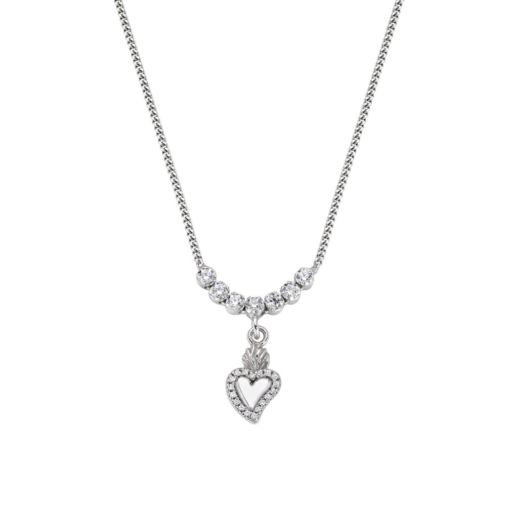 Amen Collana Argento Sacro Cuore e Zirconi Bianchi