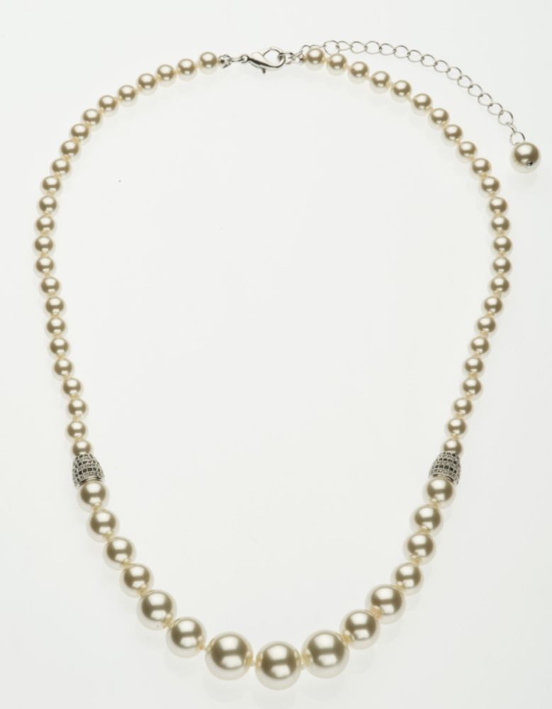 Barbieri Collana Metallo Rodiato Perle Crema