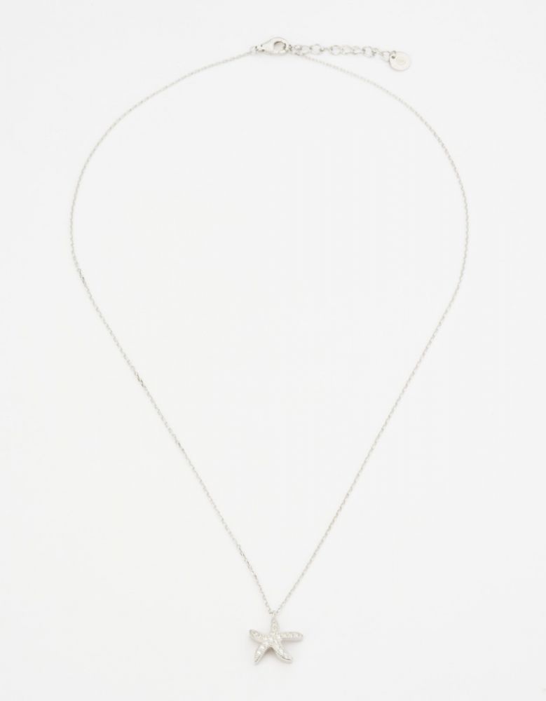 Barbieri Collana Argento Rodiato Stella Marina Cristalli Bianchi