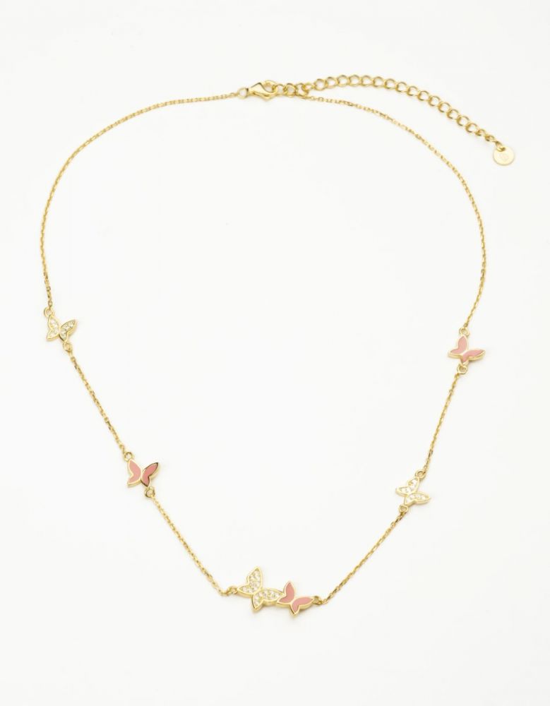 Barbieri Collana Argento Gold Farfalle Cristalli e Smalto