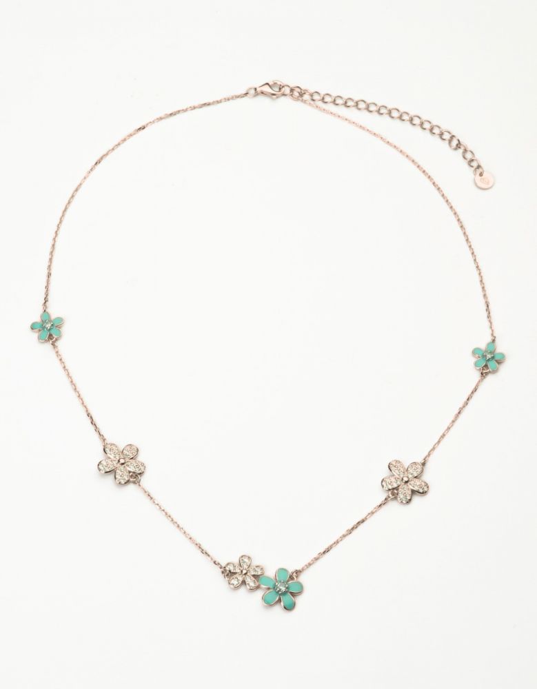 Barbieri Collana Argento Rodiato Fiori e Smalto