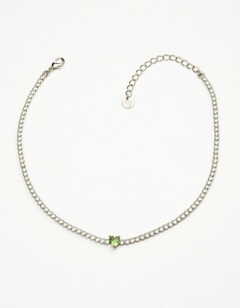 Barbieri Choker Tennis Metallo Rodiato Cristalli Bianchi Cuore Verde