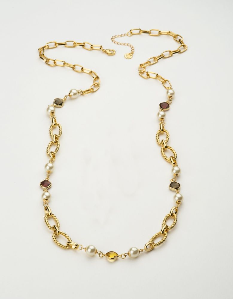 Barbieri Collana Metallo Dorato Perle e Cristalli