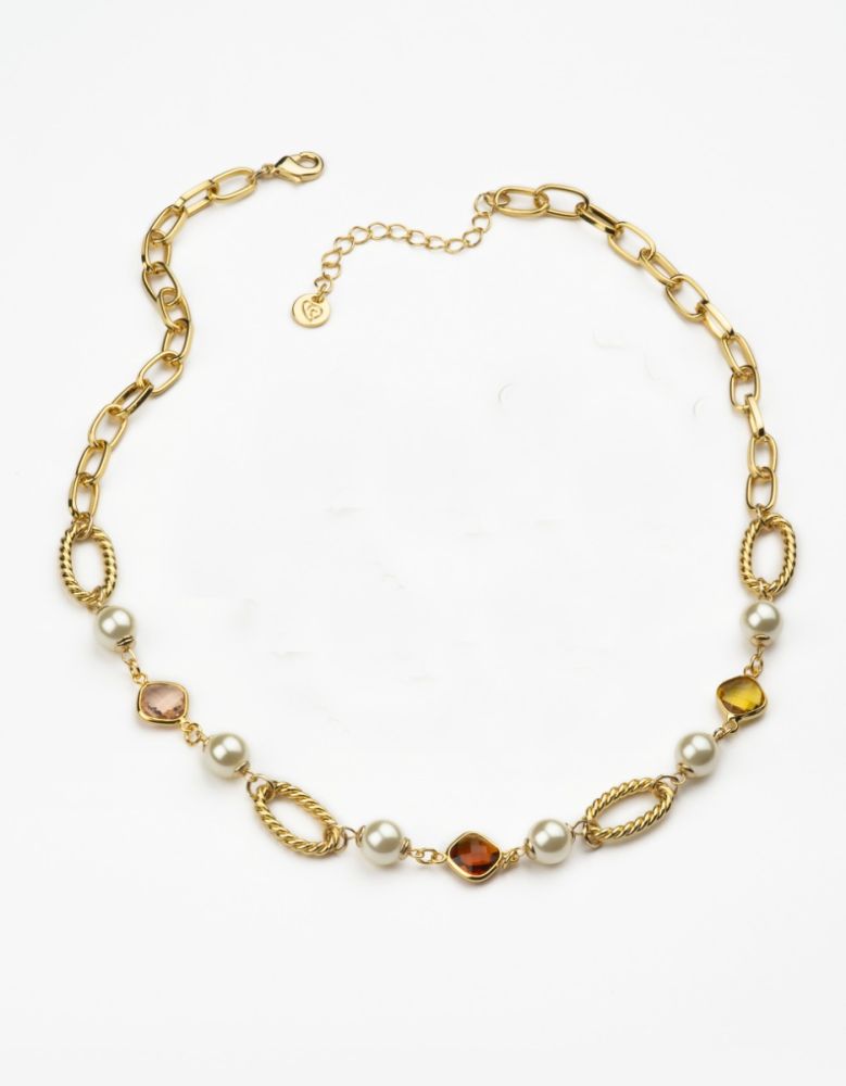 Barbieri Collana Metallo Dorato Perle e Cristalli