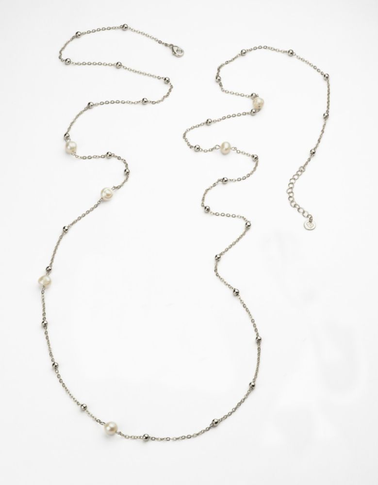Barbieri Collana Metallo Rodiato e Perle Crema