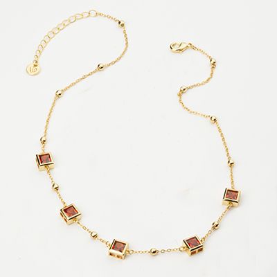 Barbieri Collana Metallo Dorato Cristalli Rubino