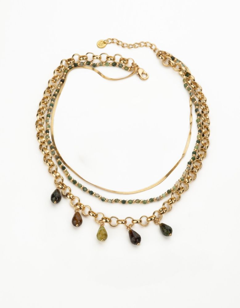Barbieri Collana Metallo Dorato e Agata Verde