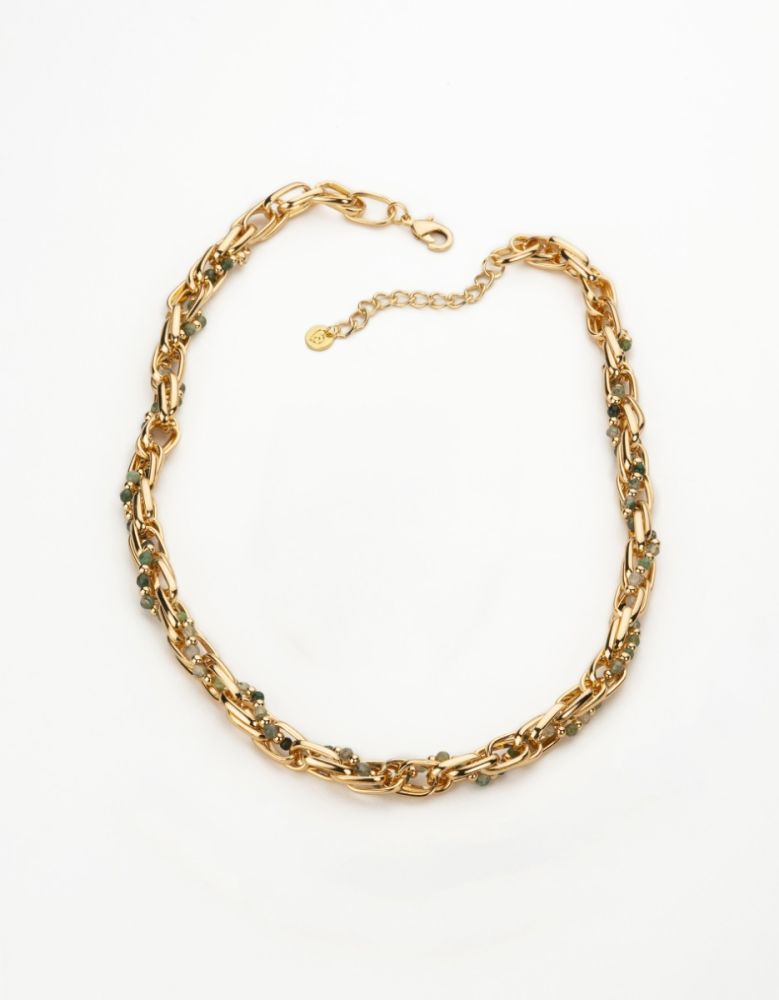 Barbieri Collana Metallo Dorato e Agata Verde