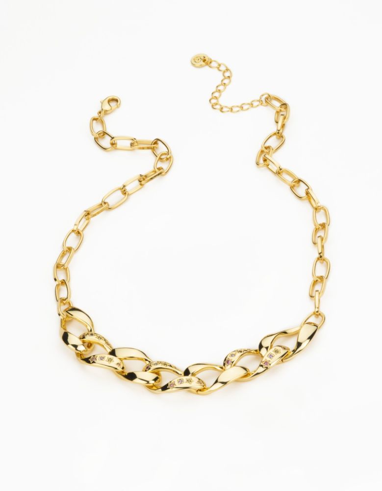 Barbieri Collana Metallo Dorato Cristalli Multicolor