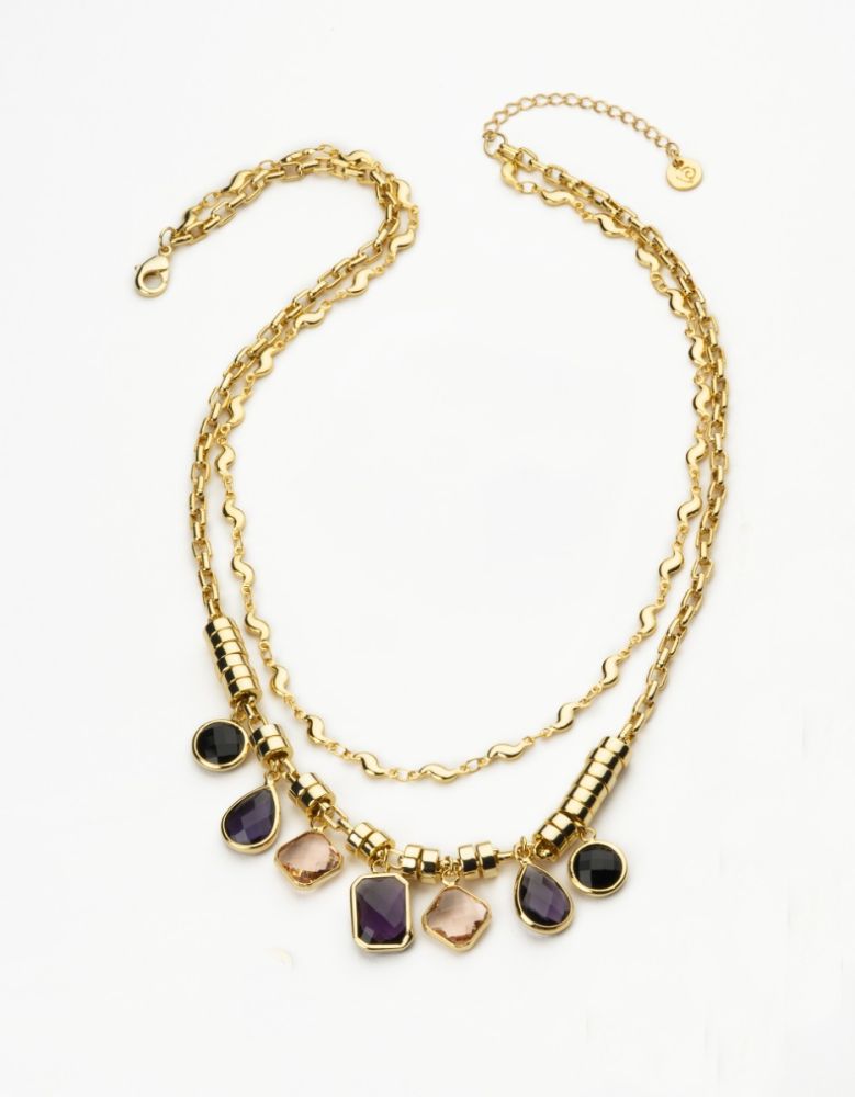 Barbieri Collana Metallo Dorato Cristalli Multicolor